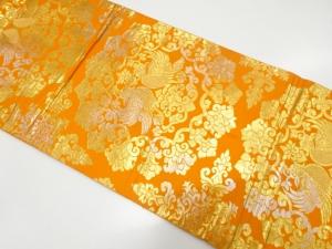 服部織物製　こはく錦　向かい鳥に華紋織り出し　袋帯